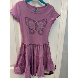Mignone Dress Purple Rhinestone Butterfly Tiered Ruffle Cotton Kids Size 5